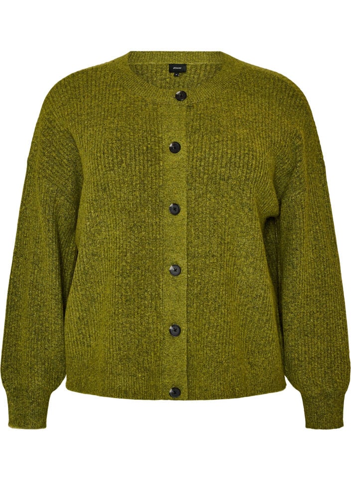 Rib knit cardigan with buttons, Green, Packshot image number 0