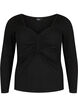 Ribbed blouse with hole detail, Black, Packshot image number 0