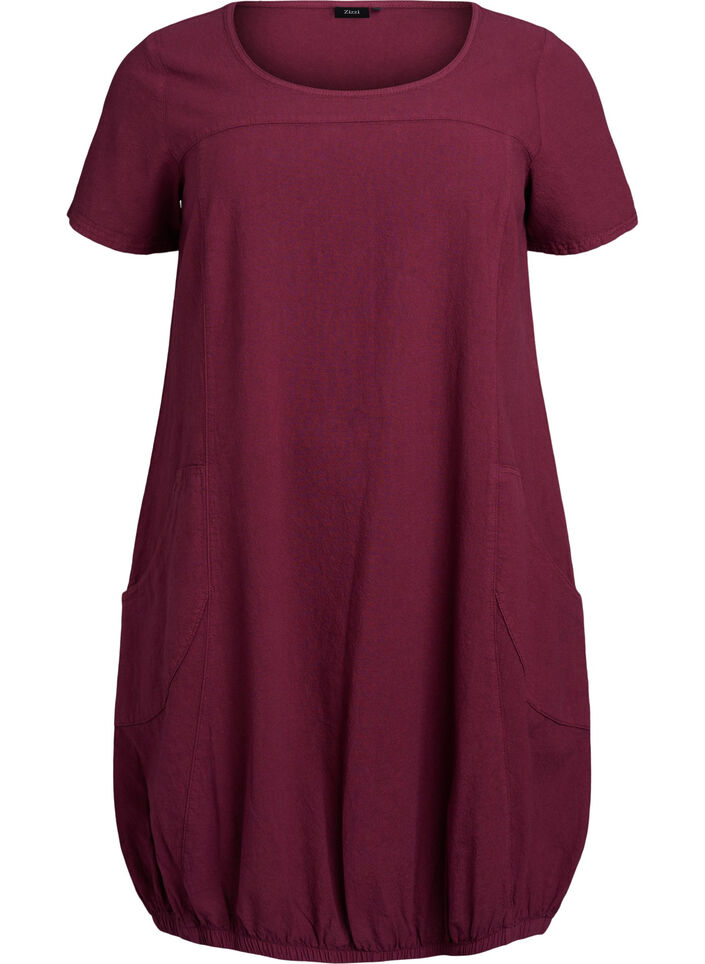 Short-sleeved cotton dress, Dark Bordeaux, Packshot image number 0