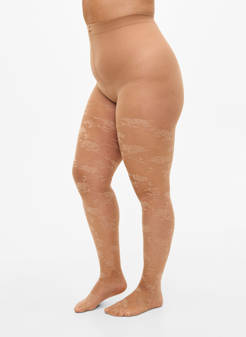 30 denier tights with floral pattern, Nude, Model image number 0