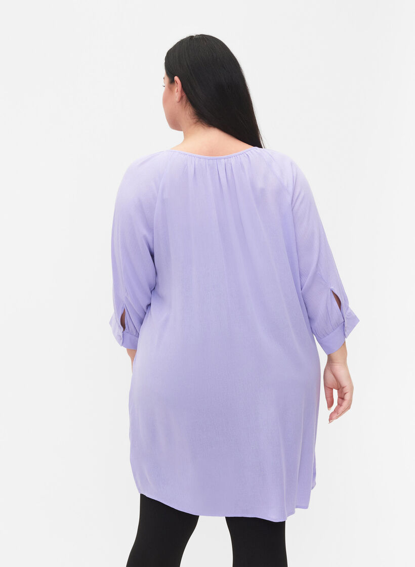 Viscose tunic with 3/4 sleeves, Purple, Model image number 2