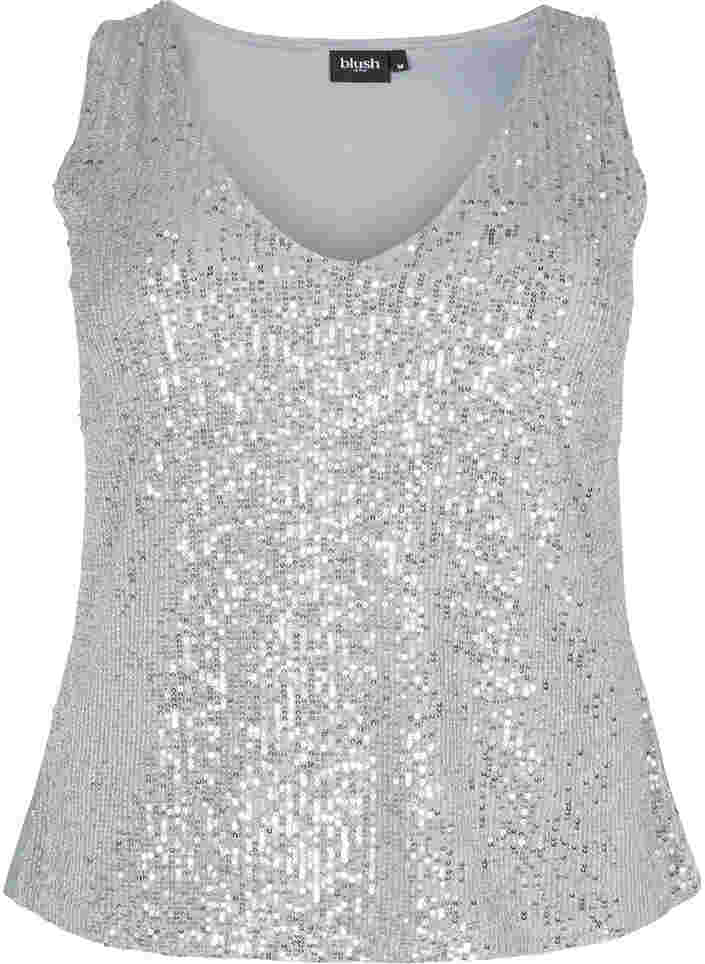 Sleeveless sequin top with v-neck, Silver, Packshot image number 0