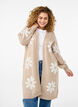 Long knitted cardigan with flowers, Simply Taupe Comb, Model image number 0
