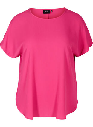 Blouse with short sleeves and a round neckline, Fuchsia Purple, Packshot image number 0