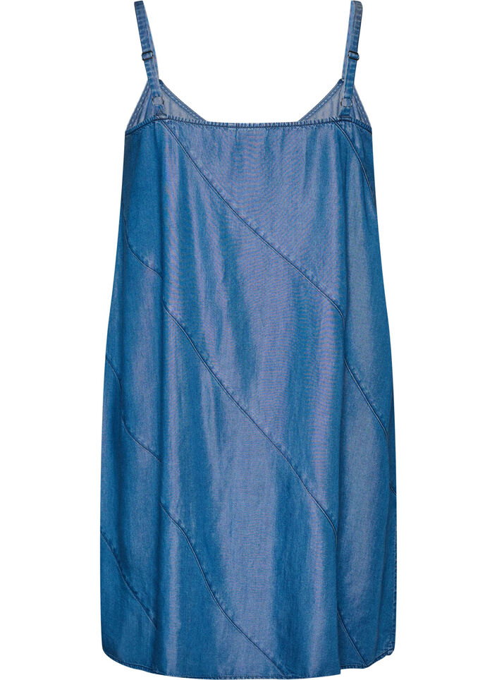 Denim-look dress in TENCEL&trade; Lyocell with straps, Blue, Packshot image number 1