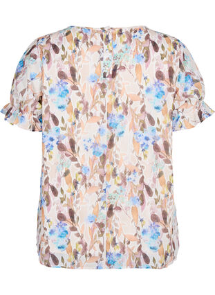 Short-sleeved floral blouse with smock, Humus Flower AOP, Packshot image number 1