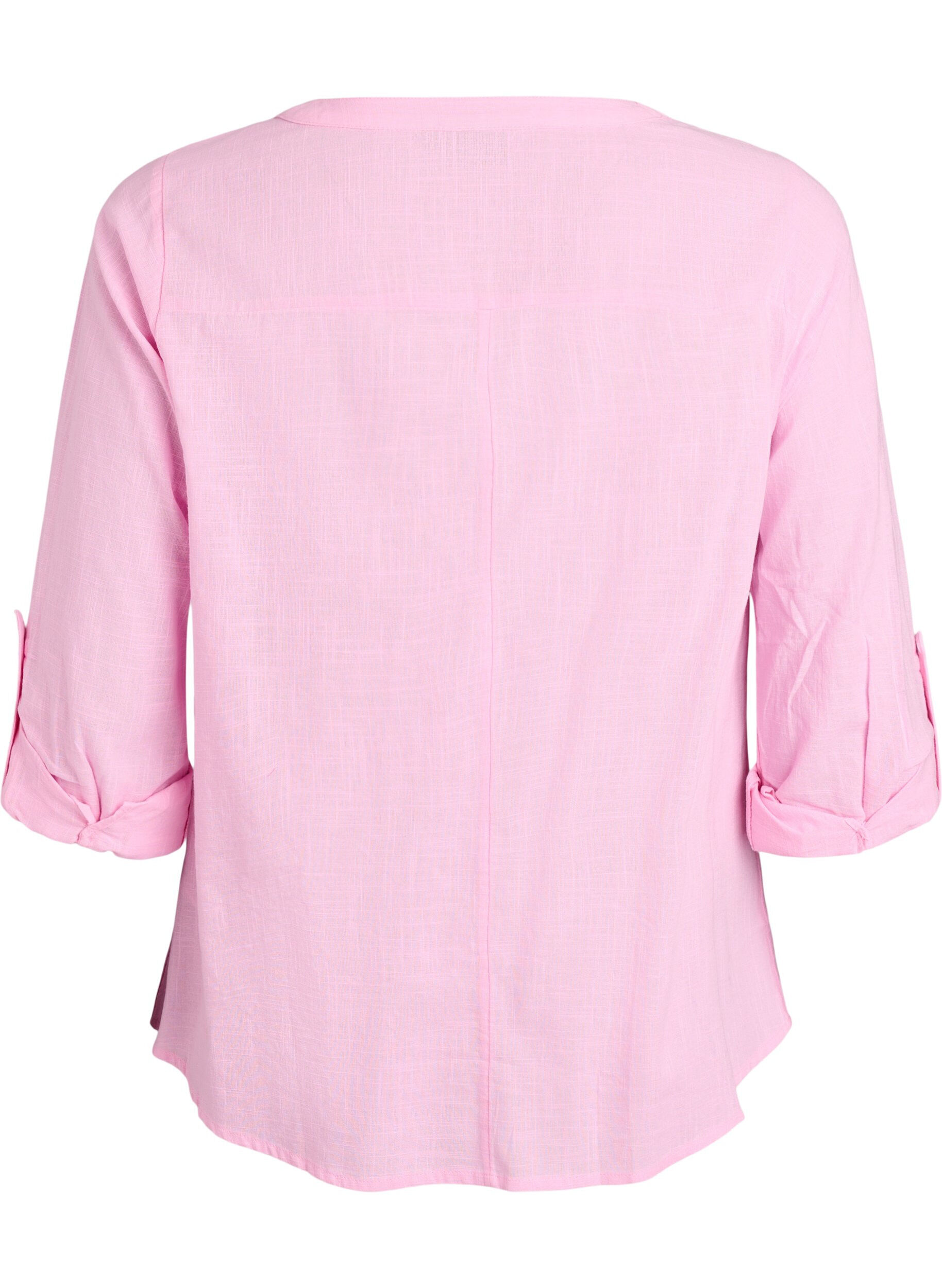 Zizzifashion Cotton shirt blouse with V-neck, Pink, Packshot image number 1