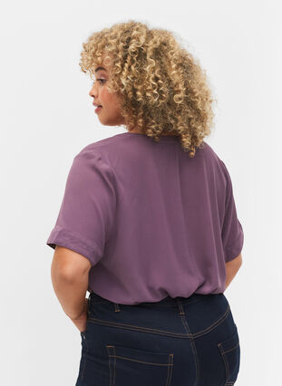 Short-sleeved v-neck blouse, Vintage Violet, Model image number 1