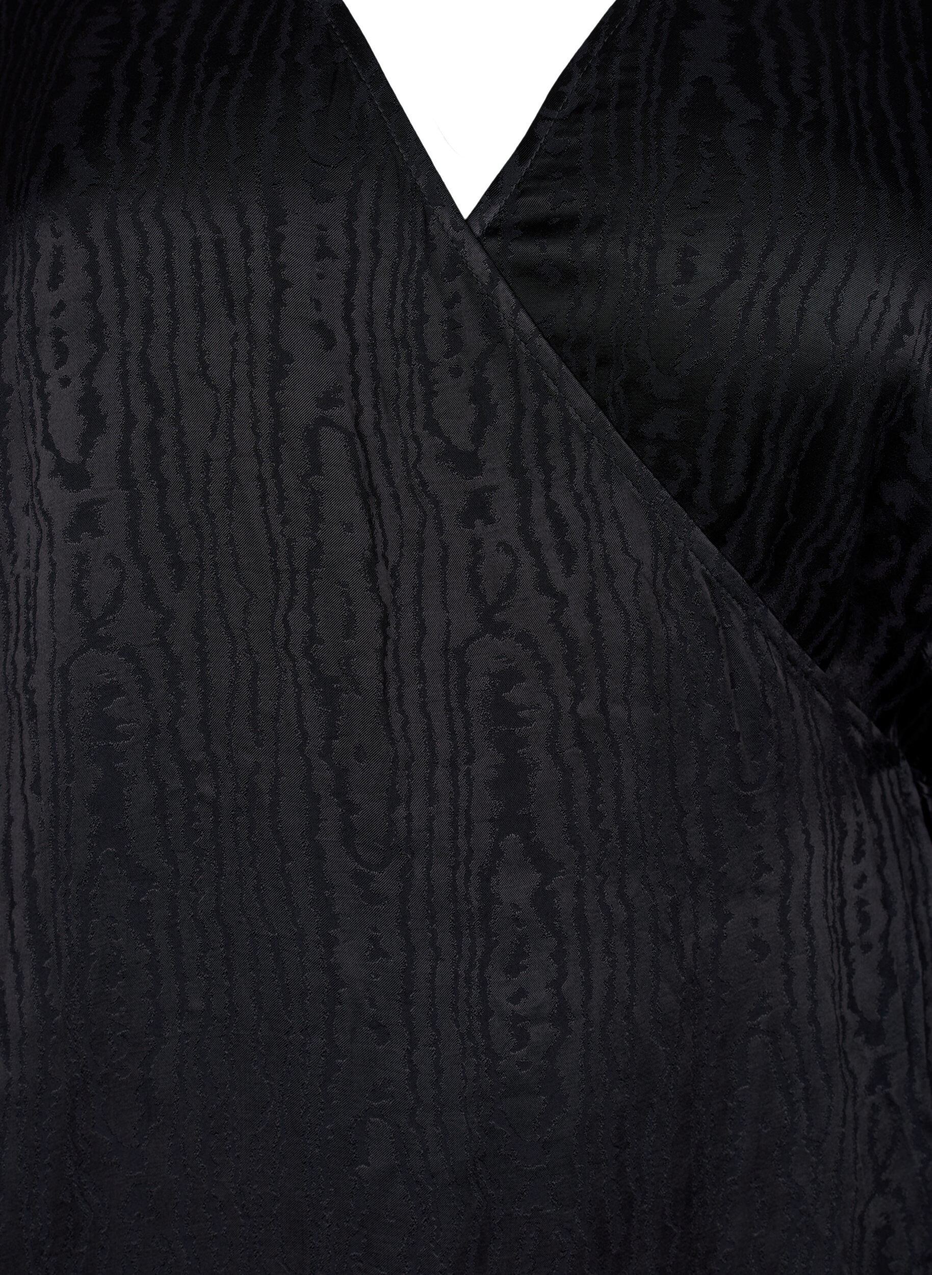 Zizzifashion Long-sleeved viscose dress with tone-on-tone print, Black, Packshot image number 2