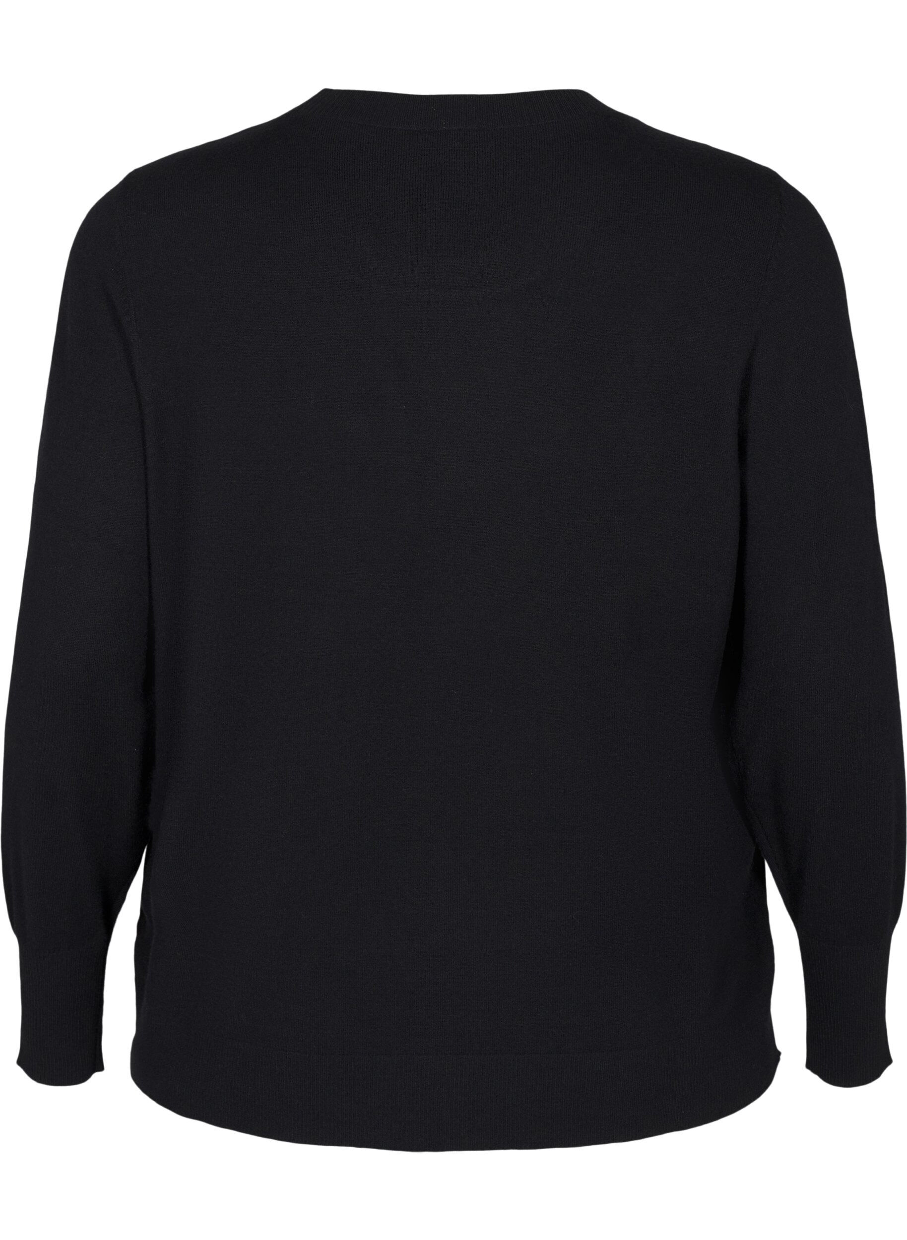 Zizzifashion FLASH - Knitted blouse with a round neck, Black, Packshot image number 1