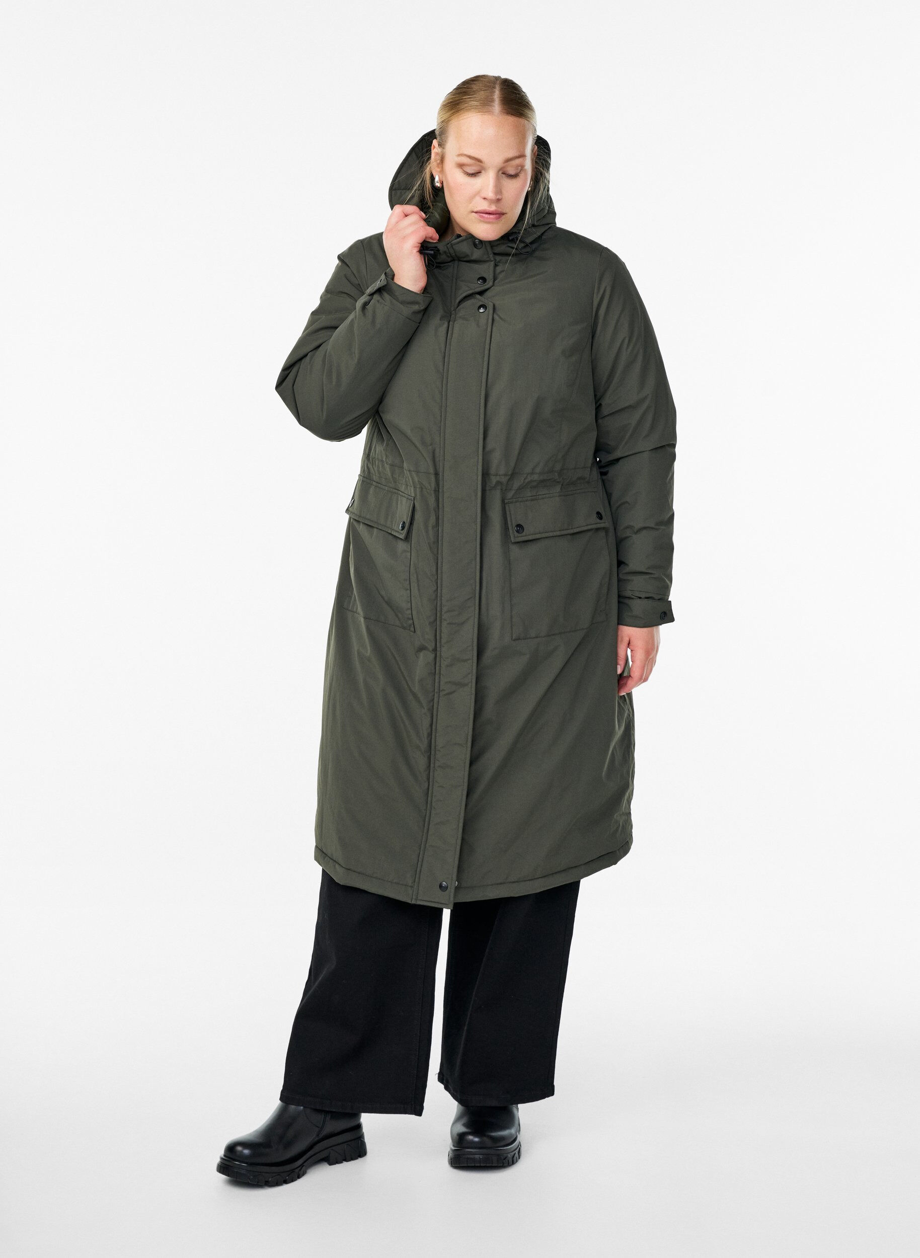 Zizzifashion Parka with hood and adjustable waist, Green, Model image number 1