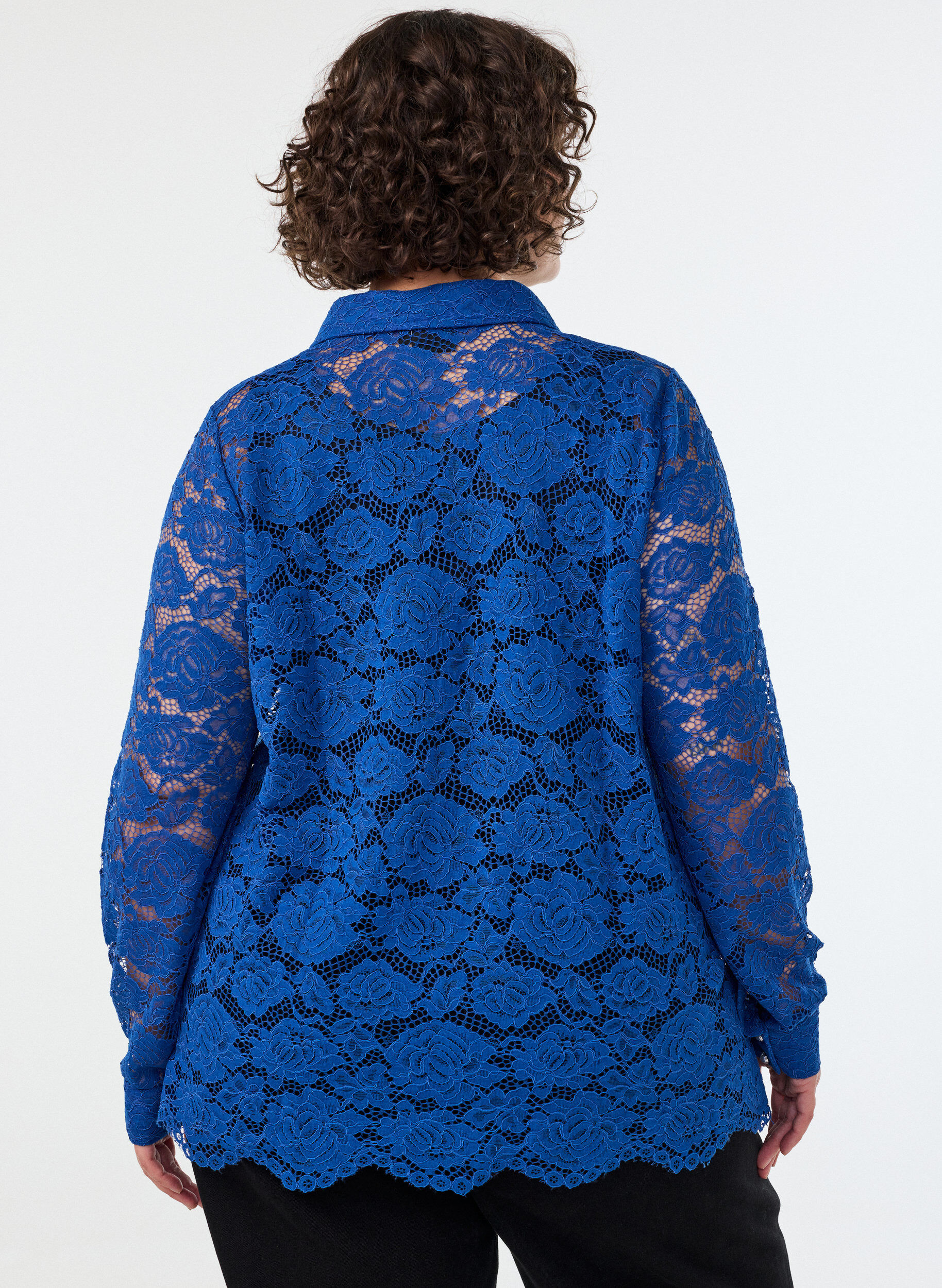 ZizzifashionLace shirt with pearl buttons, Blue, Model image number 2