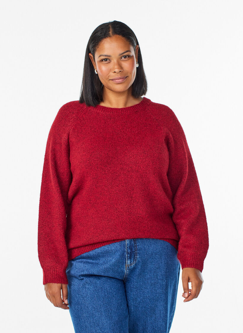 Knitted blouse with raglan sleeves, Red, Model image number 0