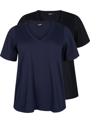 FLASH - 2-pack v-neck t-shirts, Navy Blazer/Black, Packshot image number 0