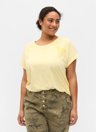 Mottled t-shirt in cotton, Pale Banana Melange, Model image number 0