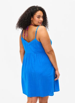 Cotton beach dress with narrow straps, Victoria blue, Model image number 1