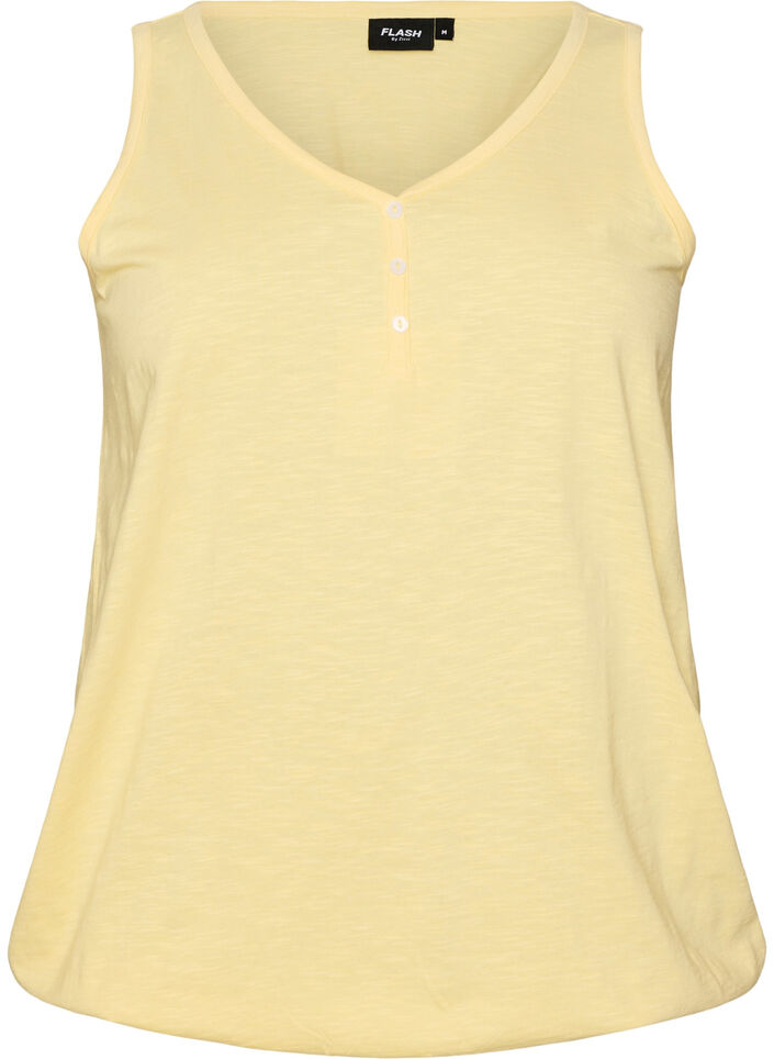 Tank top in organic cotton with V-neck and buttons, Yellow, Packshot image number 0