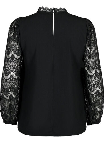 Long sleeve blouse with lace, Black, Packshot image number 1
