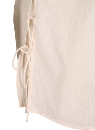 Short-sleeved blouse in a cotton blend with linen and lace detail, Sandshell, Packshot image number 3