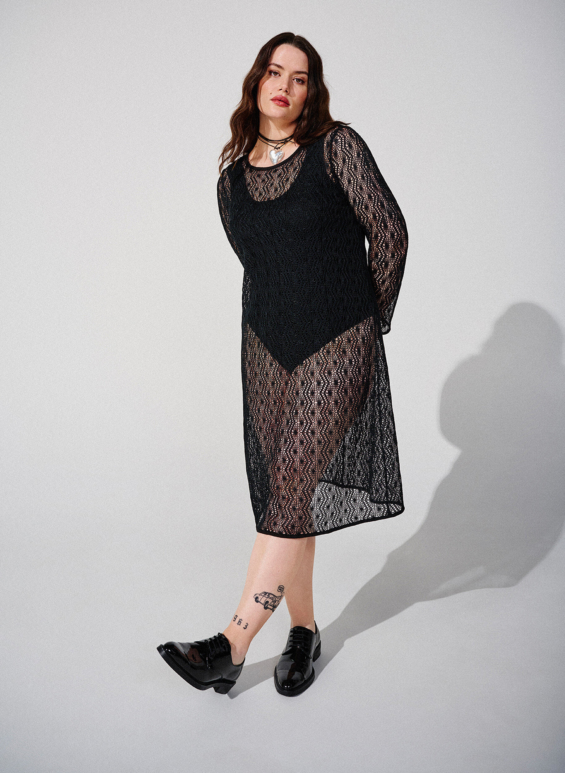 Zizzifashion Crochet dress with long sleeves, Black, Image image number 0