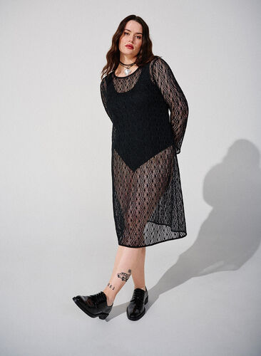 Crochet dress with long sleeves, Black, Image image number 0