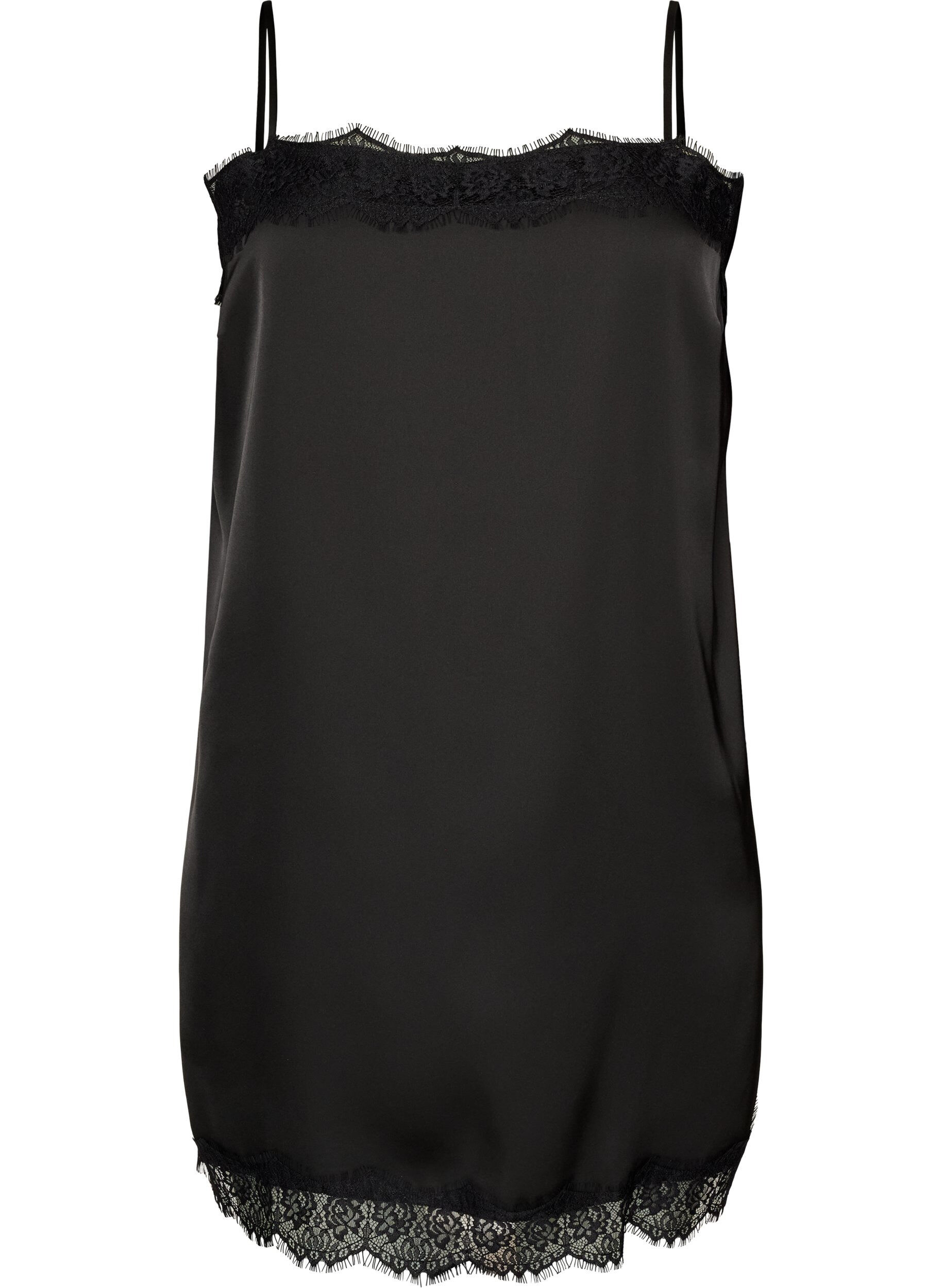 Long satin top with lace edges