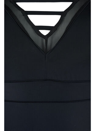 Swimsuit with V-neck and mesh, Black, Packshot image number 2
