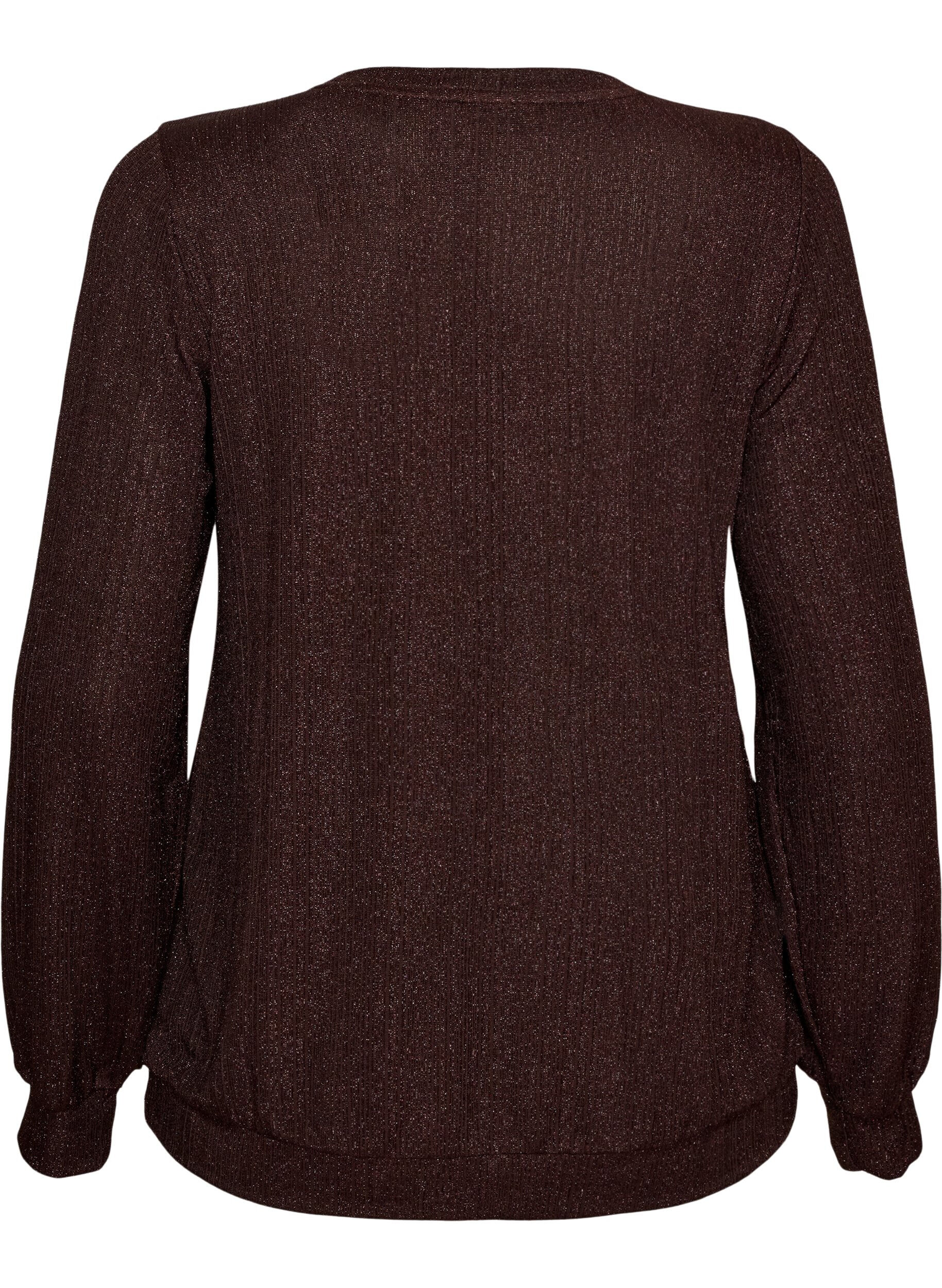 ZizzifashionBlouse with vertical texture and glitter thread, Brown, Packshot image number 1