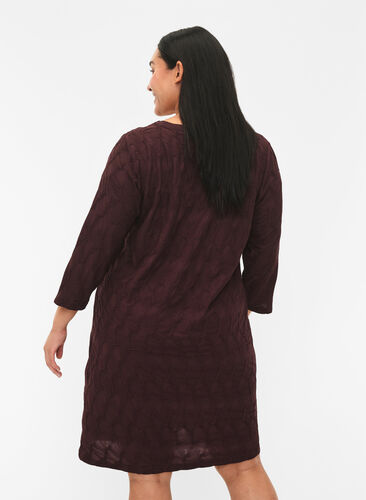 FLASH - Dress with texture and 3/4 sleeves, Fudge, Model image number 1