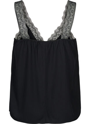 Top with lace in viscose, Black, Packshot image number 1