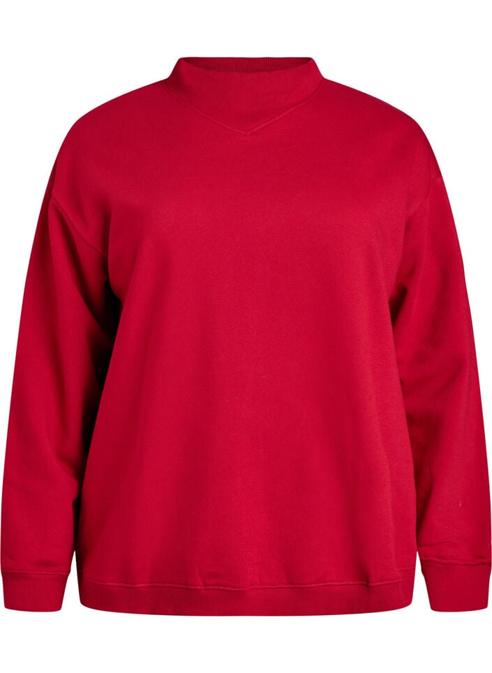 Sweatshirt with high neck and long sleeves, Red, Packshot image number 0