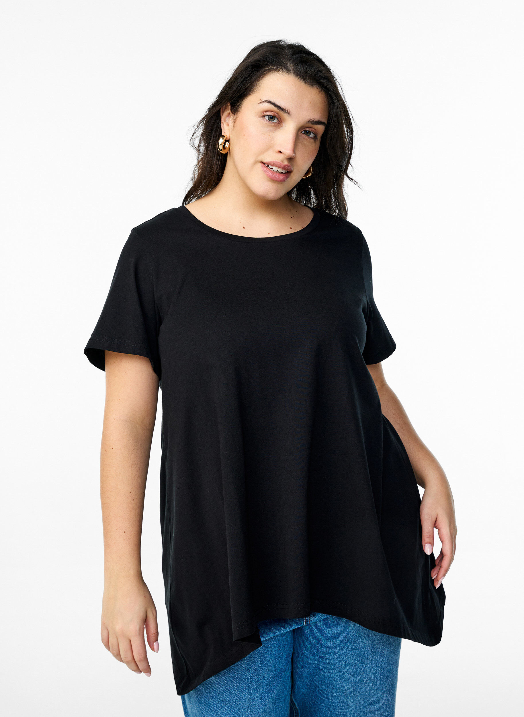 ZizzifashionT-shirt with a round neck and A-line shape, Black, Model image number 0