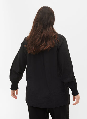 Viscose shirt with smock sleeves, Black, Model image number 1