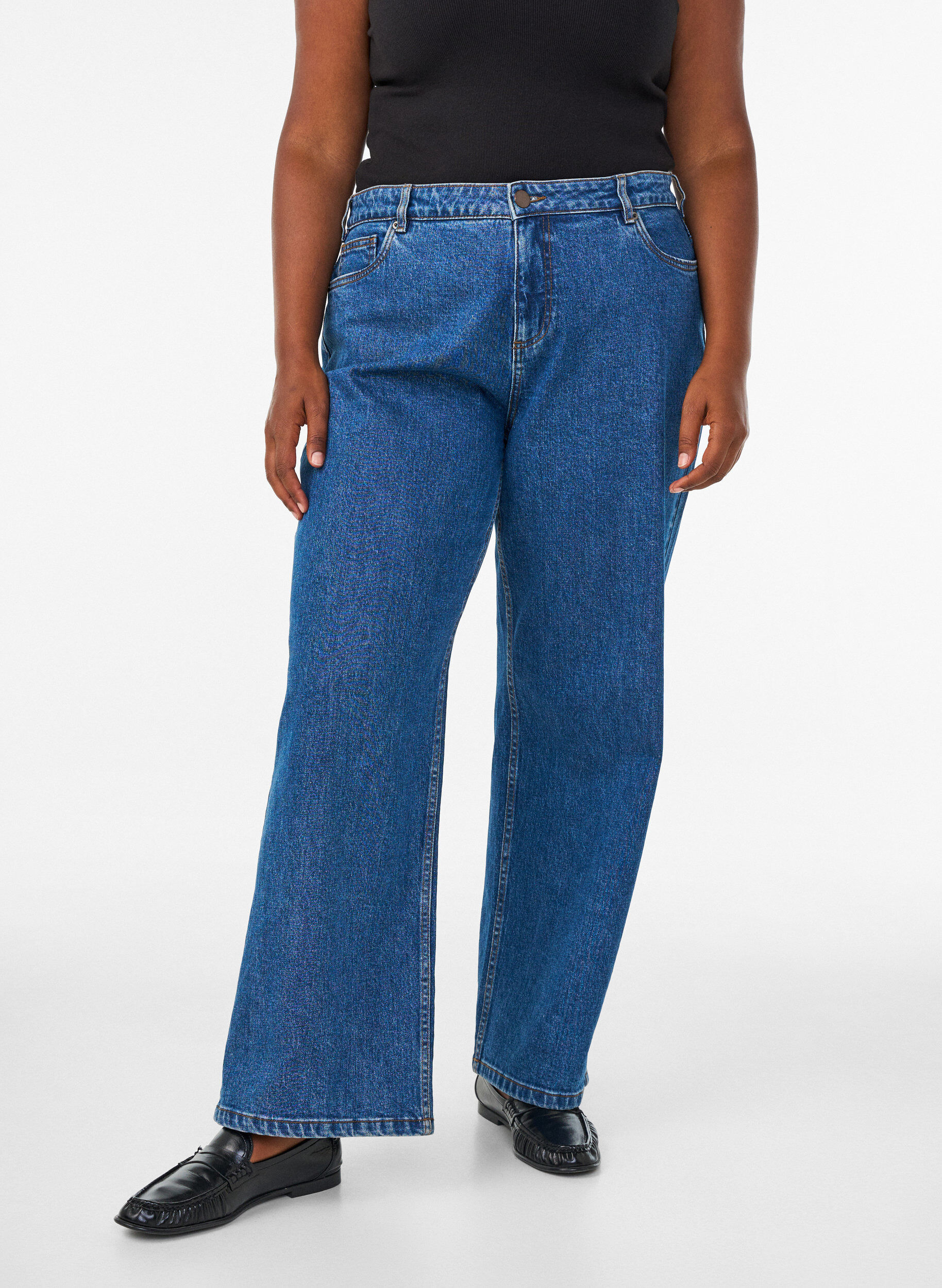 ZizzifashionWide leg jeans with high waist, Blue, Model image number 2