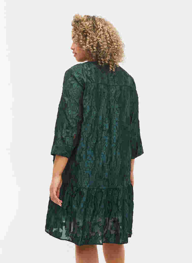 Jacquard A-line dress with ruffles, Scarab, Model