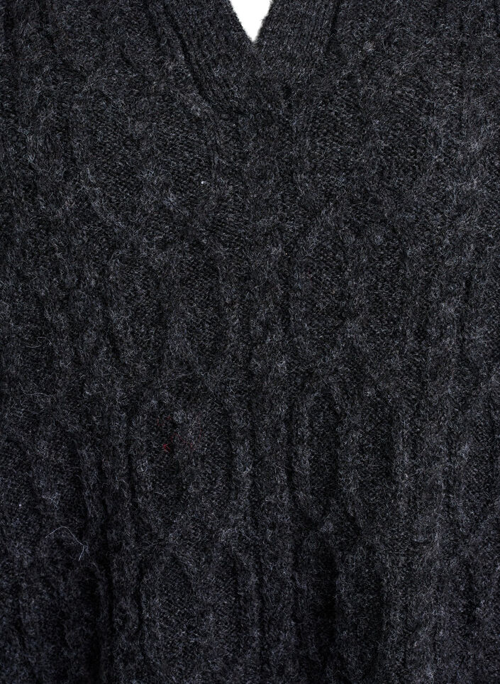 Cable knit sweater with polo collar, Dark Grey, Packshot image number 2