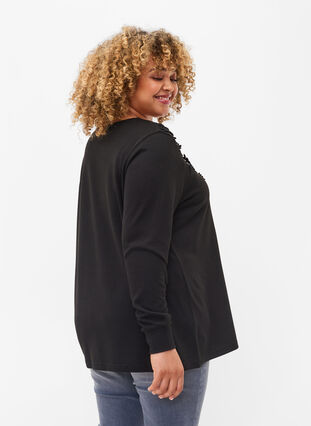Long-sleeved blouse with lace details, Black, Model image number 1