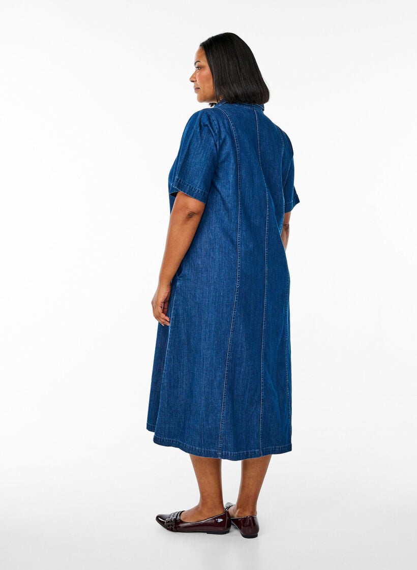Midi-length denim shirt dress, Blue, Model image number 1