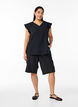 Sleeveless top in cotton muslin with ruffles, Black, Model image number 1