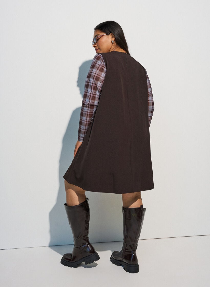 Sleeveless pinstripe A-line dress, Brown, Model image number 2