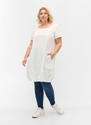 Short-sleeved cotton dress, Bright White, Model image number 2