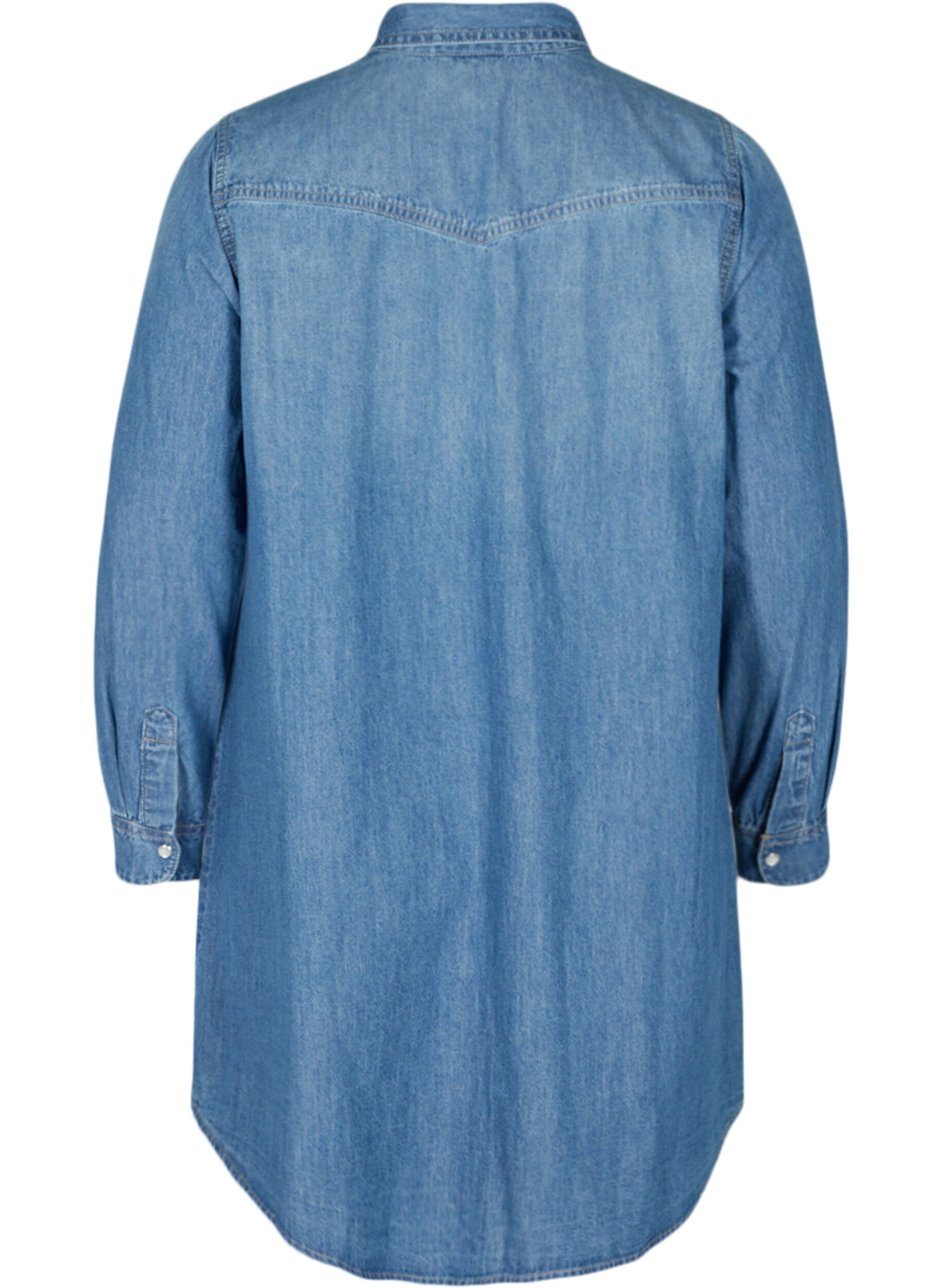 Zizzifashion Long denim shirt in cotton, Blue denim, Packshot image number 1