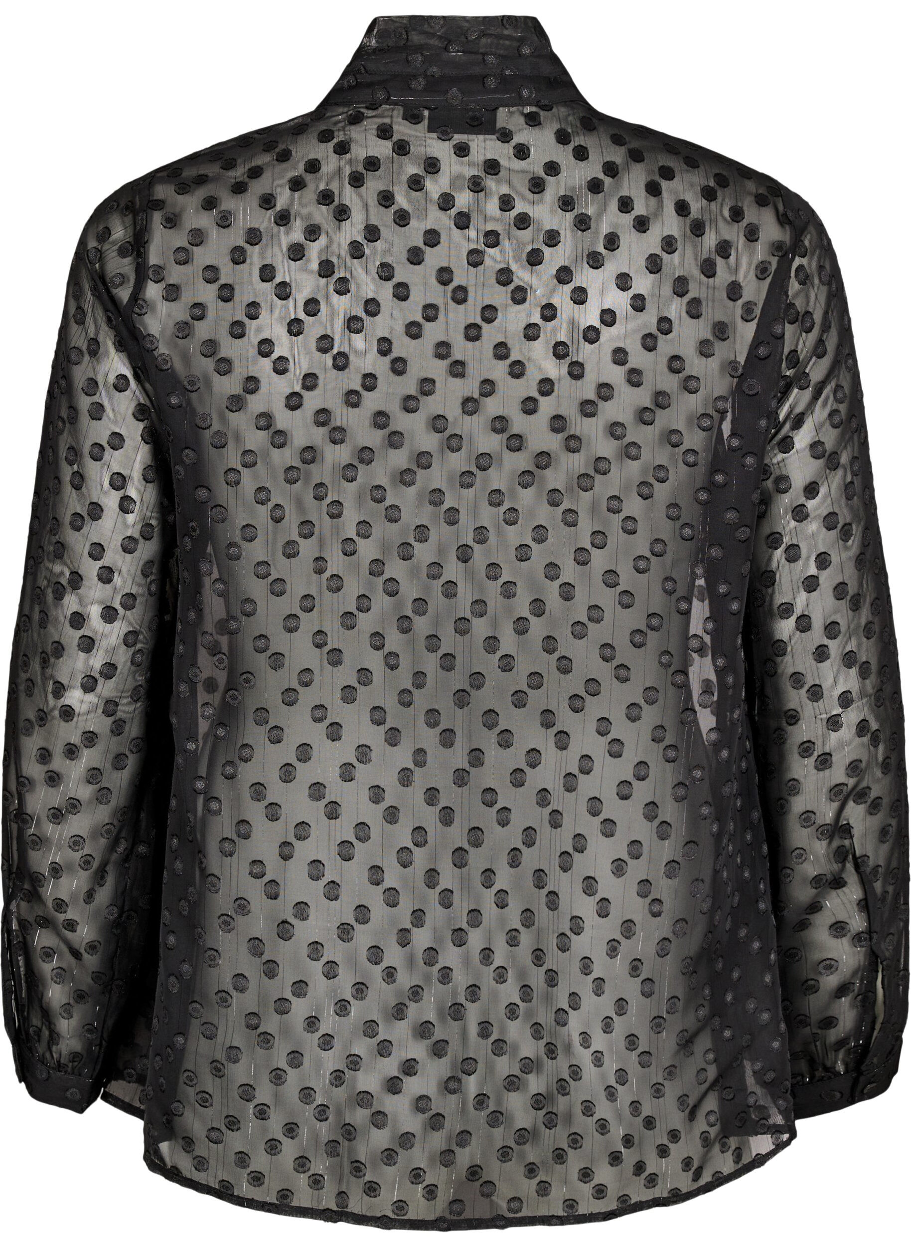 Zizzifashion Chiffon blouse with a dotted texture, Black, Packshot image number 1