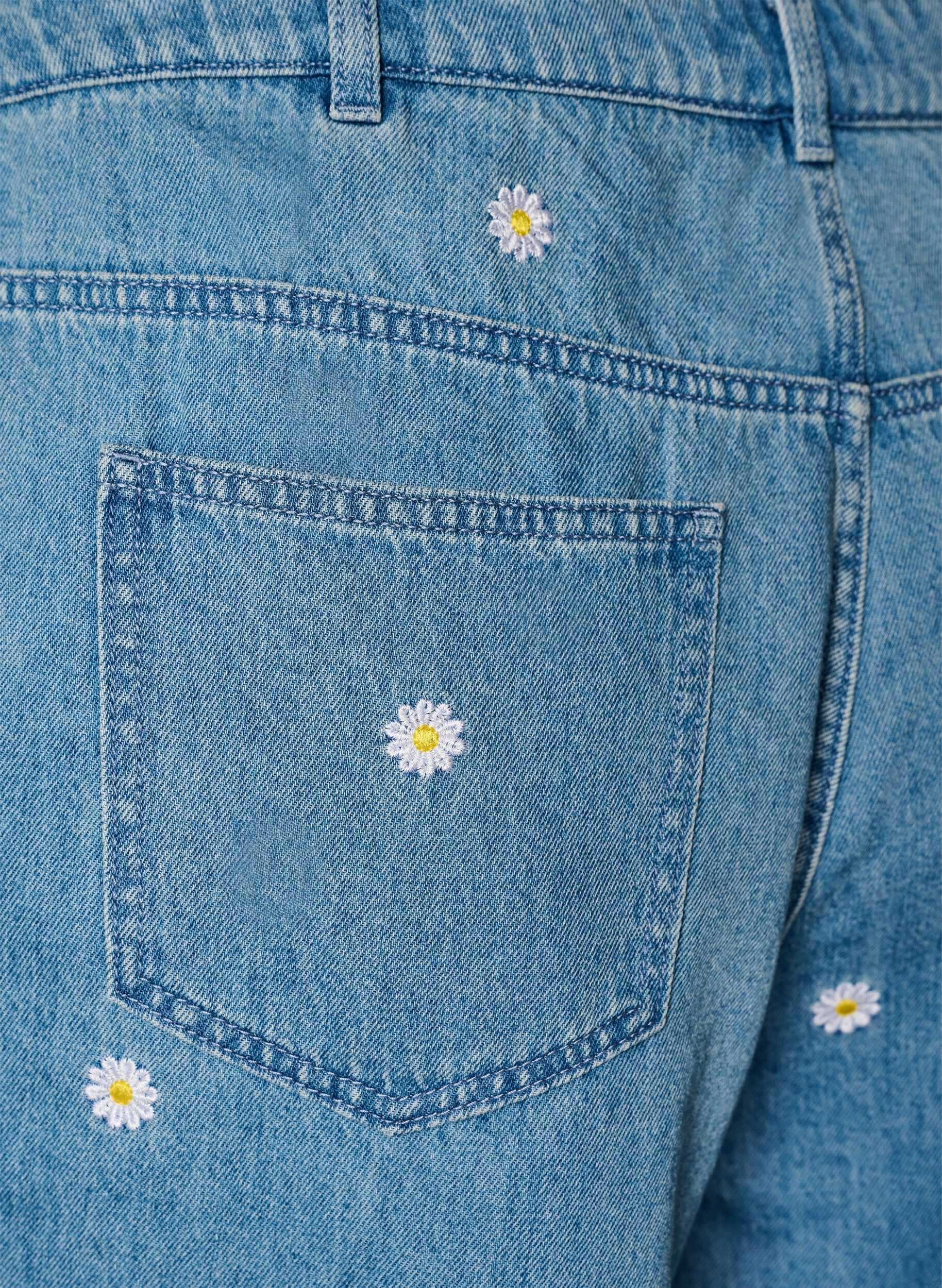 Zizzifashion High-waisted denim shorts with floral embroidery, Light Blue, Packshot image number 3