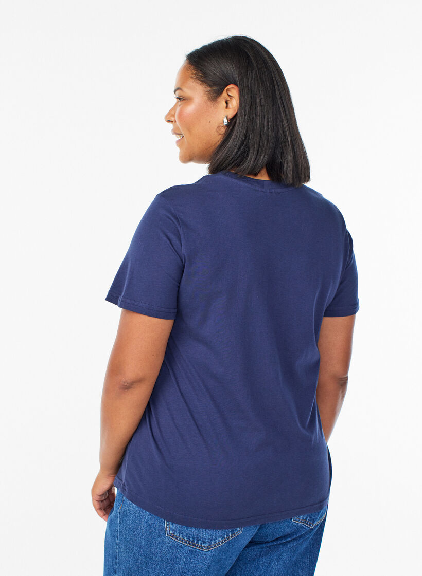 Basic cotton T-shirt with round neck, Blue, Model image number 2
