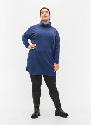 Tunic with long sleeves and high neck, Deep Cobalt Mel., Model image number 2