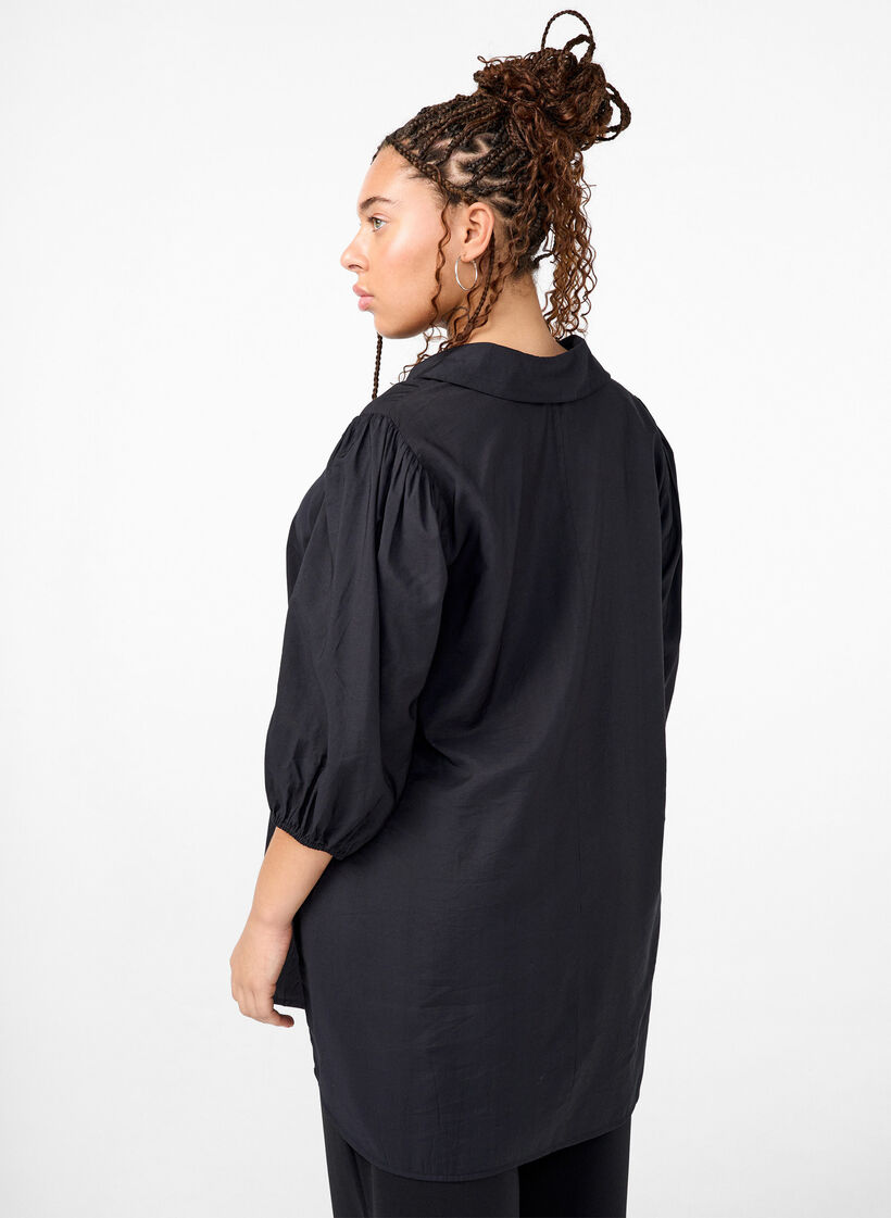 Viscose tunic with V-neck and collar, Black, Model image number 1