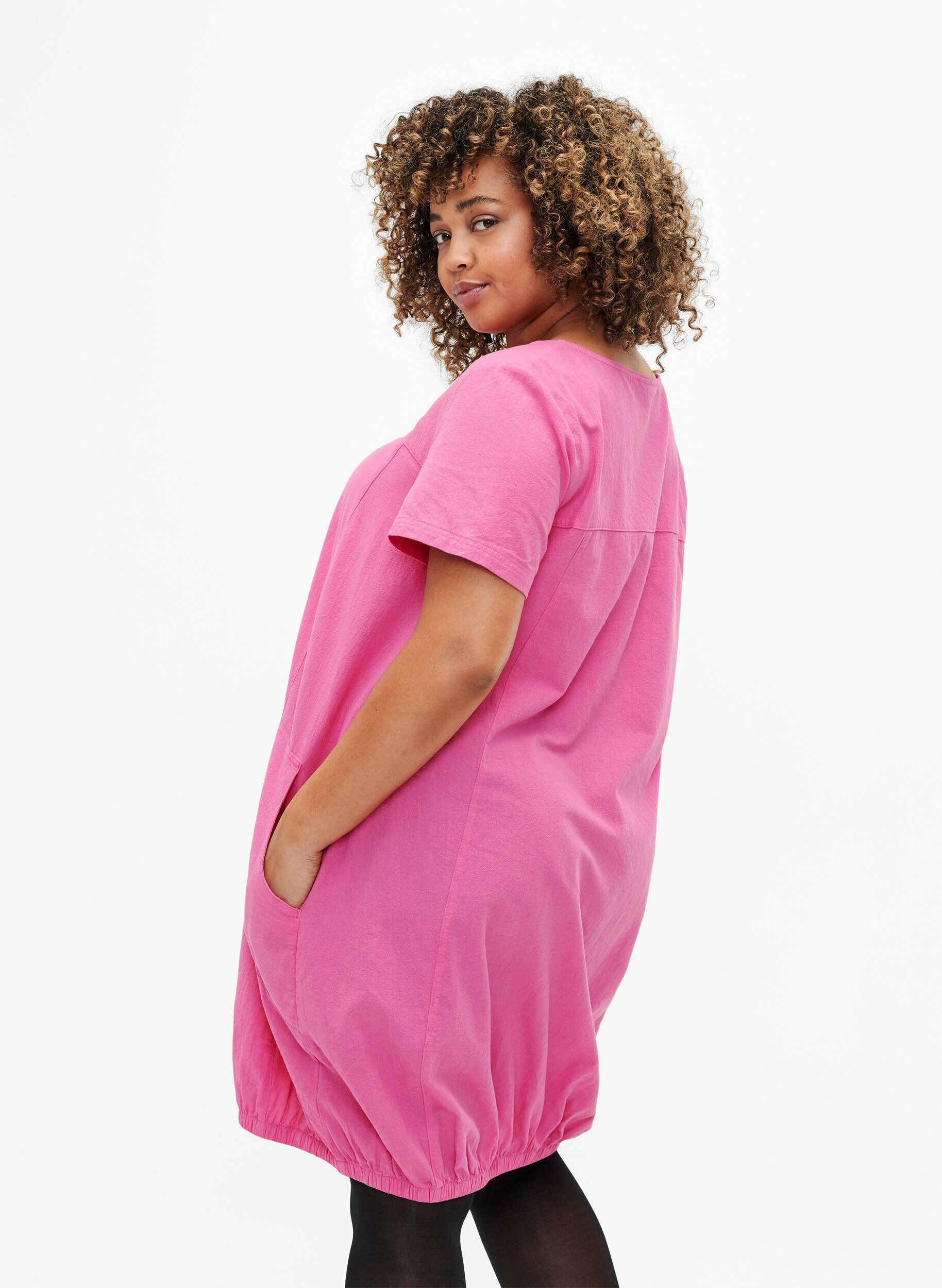 ZizzifashionShort sleeve cotton dress, Pink, Model image number 2
