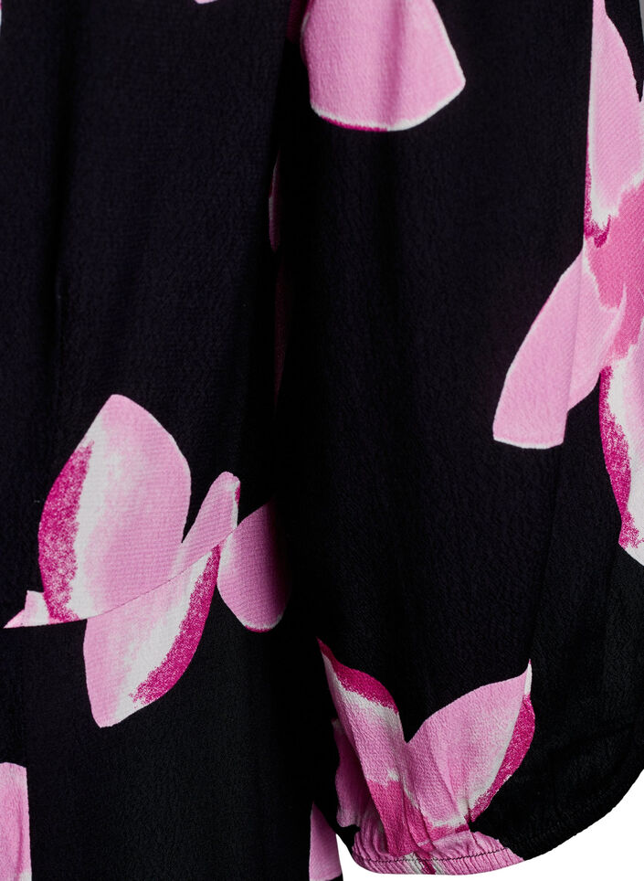 Midi dress with floral print and 3/4 sleeves, Black, Packshot image number 3