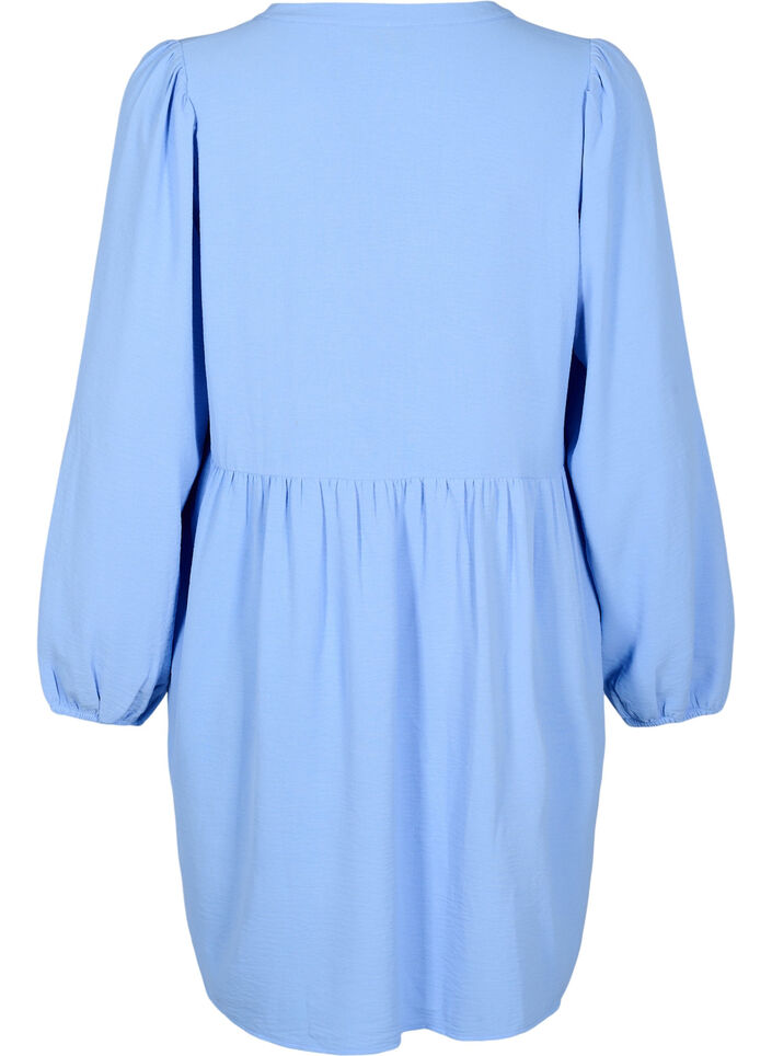 FLASH - Short dress with pleats and long sleeves, Light Blue, Packshot image number 1